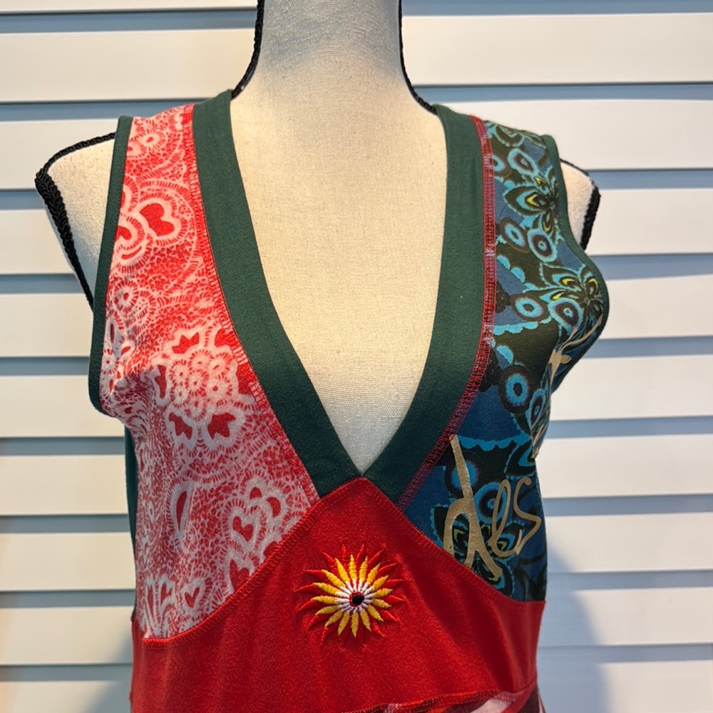 Desigual Boho colorful Sleeveless V-Neck Sundress with beading details. - Picture 3 of 13